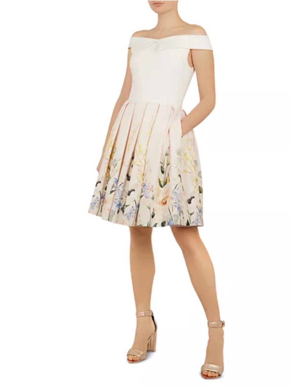 Ted Baker Cream & Light Pink Floral Fit-and-Flare Dress size 1 (US 2/4)